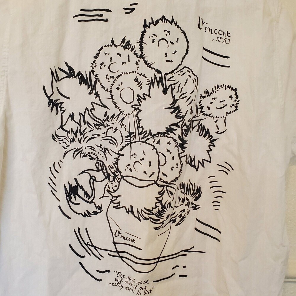 ASOS Mens Shirt Design Van Gogh button revere with artist sketch print Size L